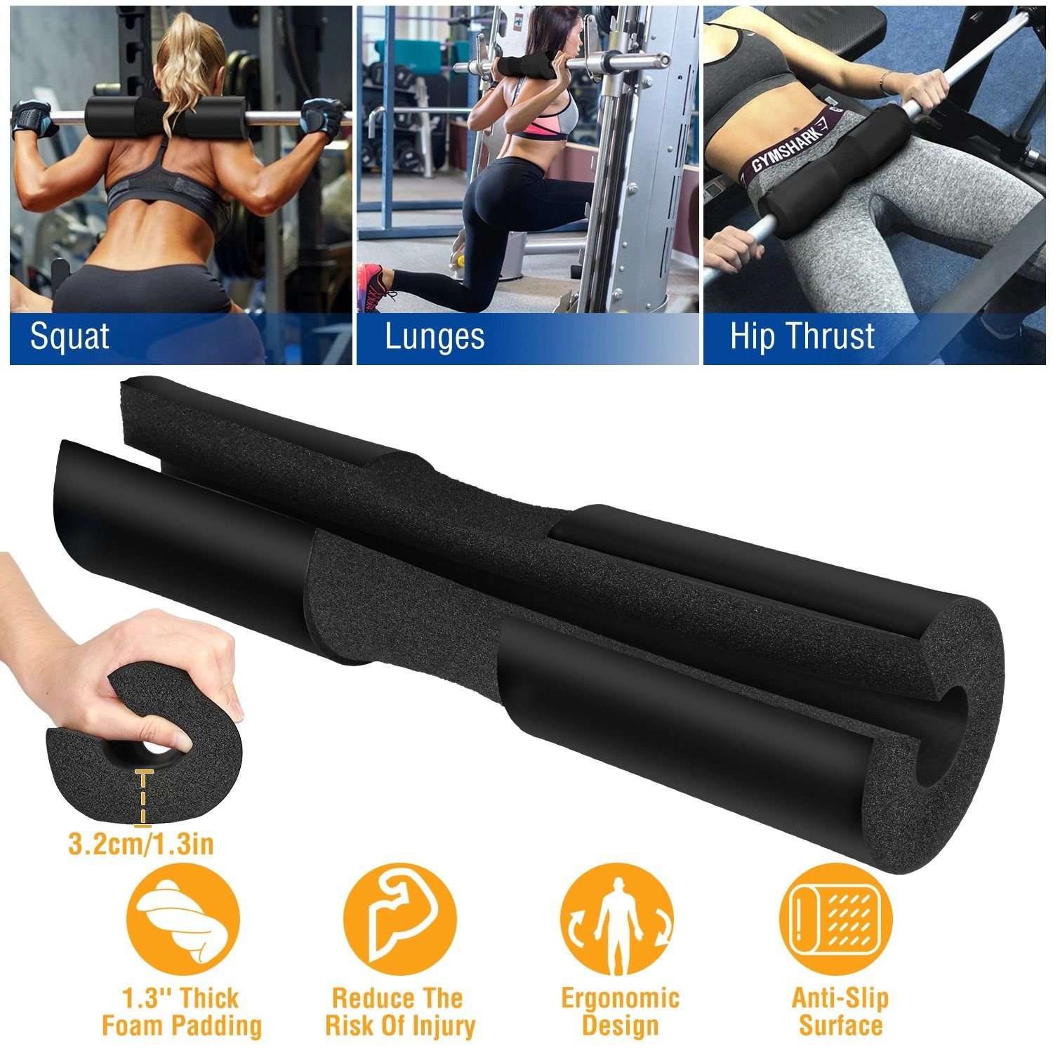 Barbell Pad Support Squat Bar Foam Cover Pad Weight Lifting Pull Up ...