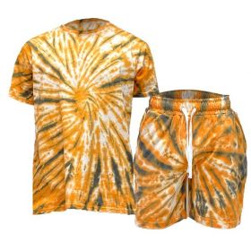 Tye Dye Shirt and Short Set (Color: Gold, size: 3XL)