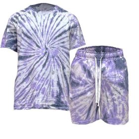 Tye Dye Shirt and Short Set (Color: Purple, size: 3XL)