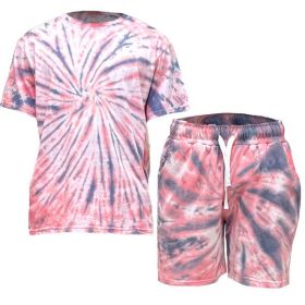 Tye Dye Shirt and Short Set (Color: Red, size: 3XL)
