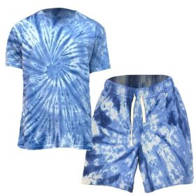 Tye Dye Shirt and Short Set (Color: Light Blue, size: 2XL)