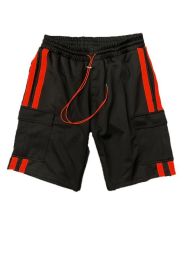 Two Stripe Cargo Pouch Shorts (Color: black orange, size: 2XL)