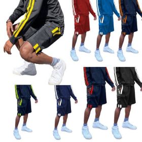 Two Stripe Cargo Pouch Shorts (Color: black lime, size: S)