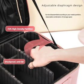 Large Capacity Travel Makeup Bag with Adjustable Dividers - High Quality Oxford Cloth Makeup Storage Box (Color: Pink)